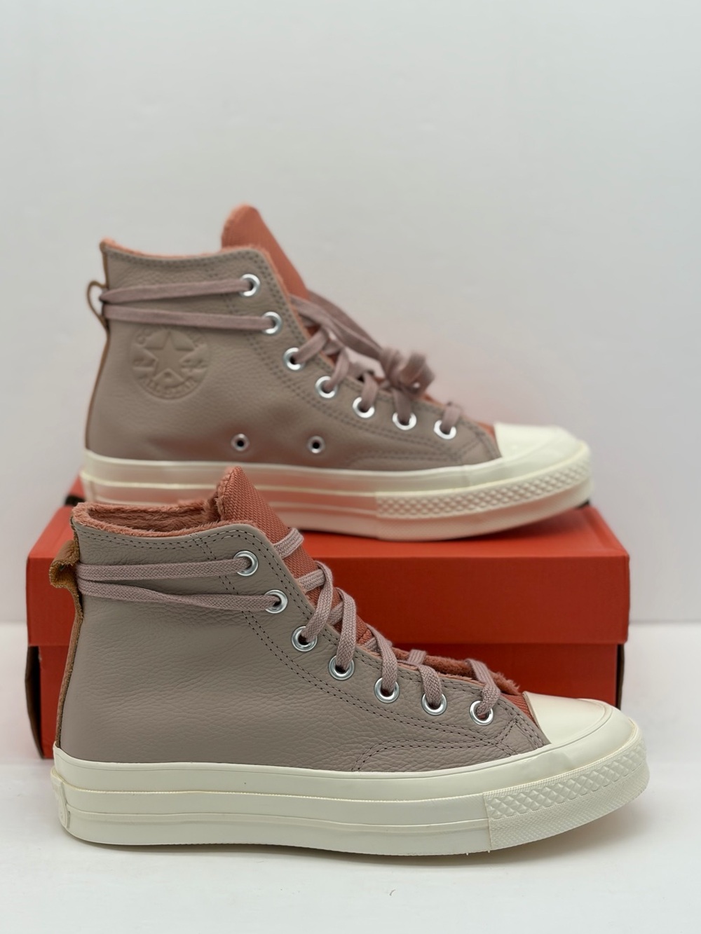 Converse Women High-Top Sneakers in Dusty Pink and Cream